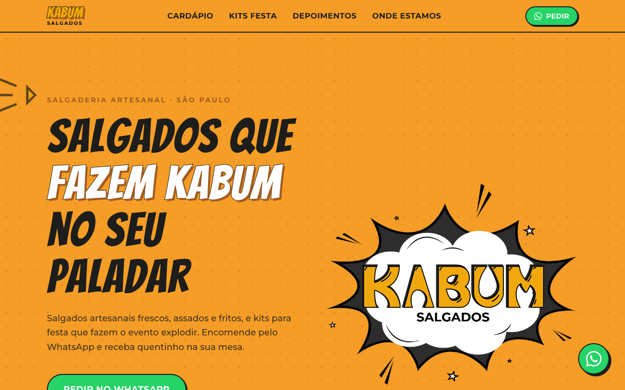 Screenshot do site Kabum Salgados